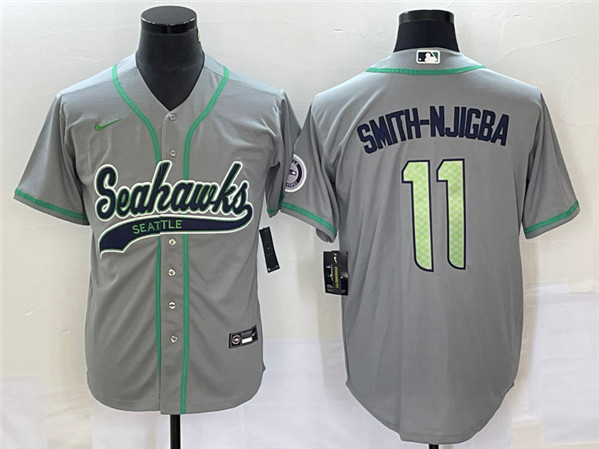 Seattle Seahawks #11 Jaxon Smith-Njigba Gray With Patch Cool Base Stitched Baseball Jersey